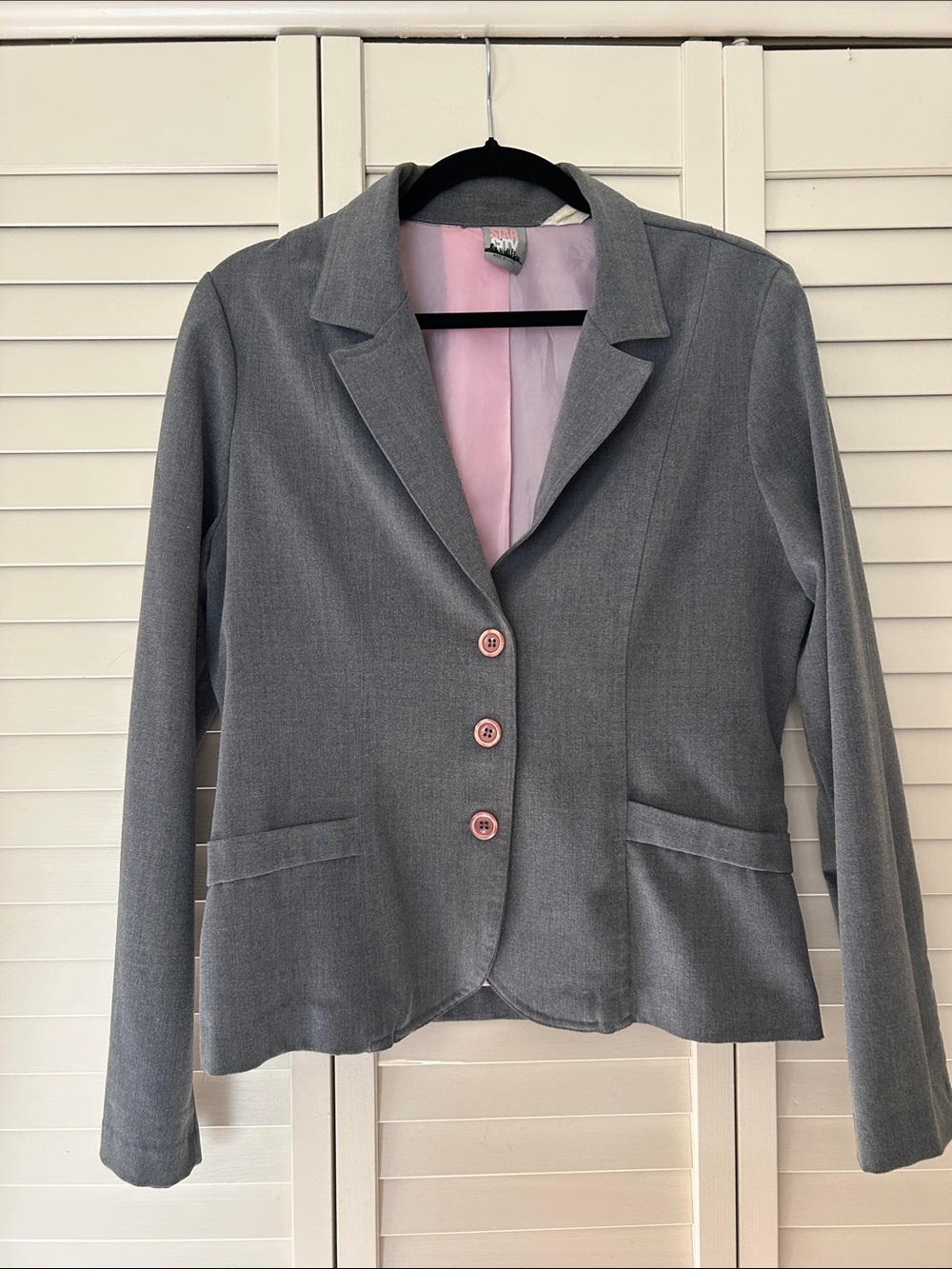 Retro Early 00s Star City Charcoal Blazer with Soft Pink Lining Size Medium